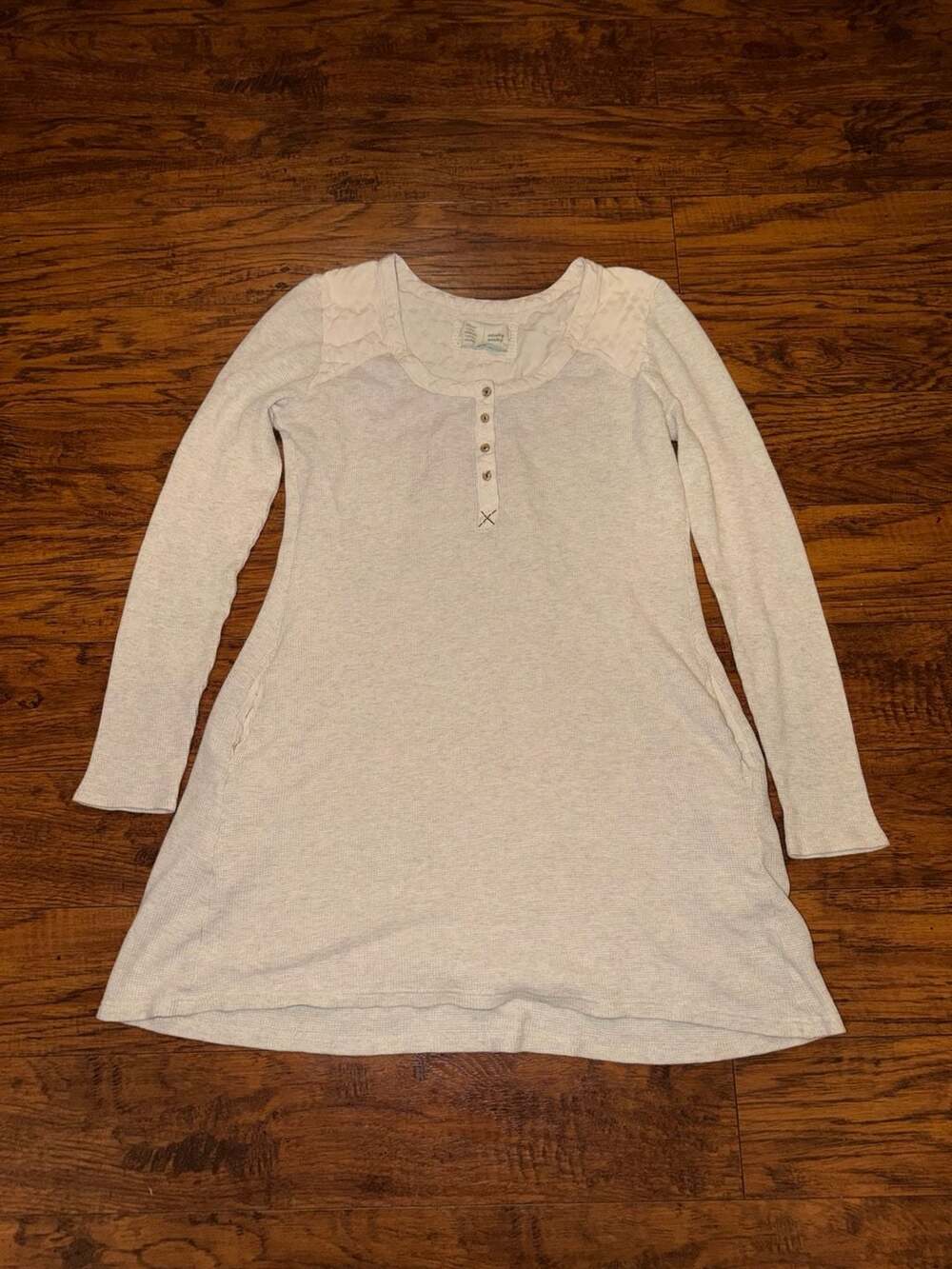 Anthropologie Saturday Sunday Waffle Knit Henley Dress Size M Cream White